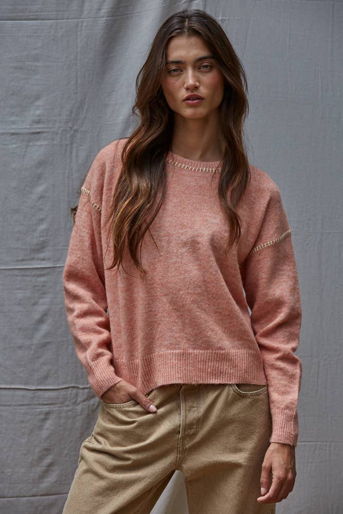 Knit Sweater With Contrast Stitches Detail