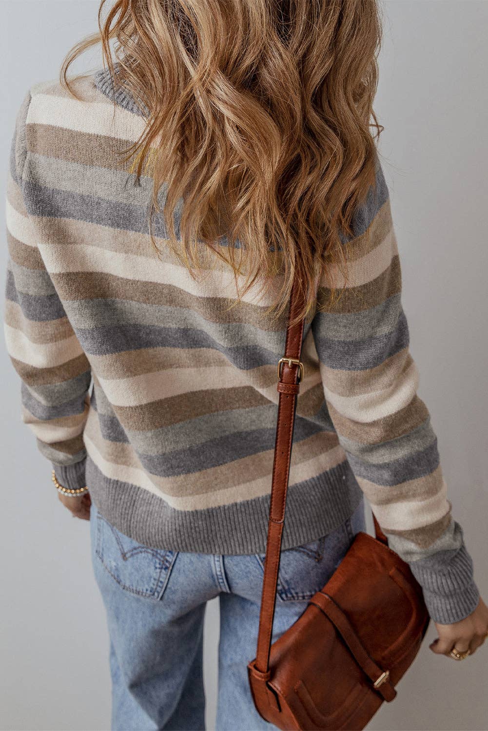 Stripe Colorblock Ribbed Trim Sweater