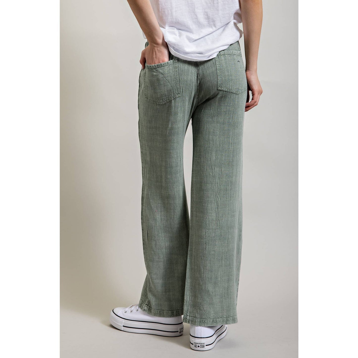 LINEN BLEND LOOSE STRAIGHT LEG PANTS