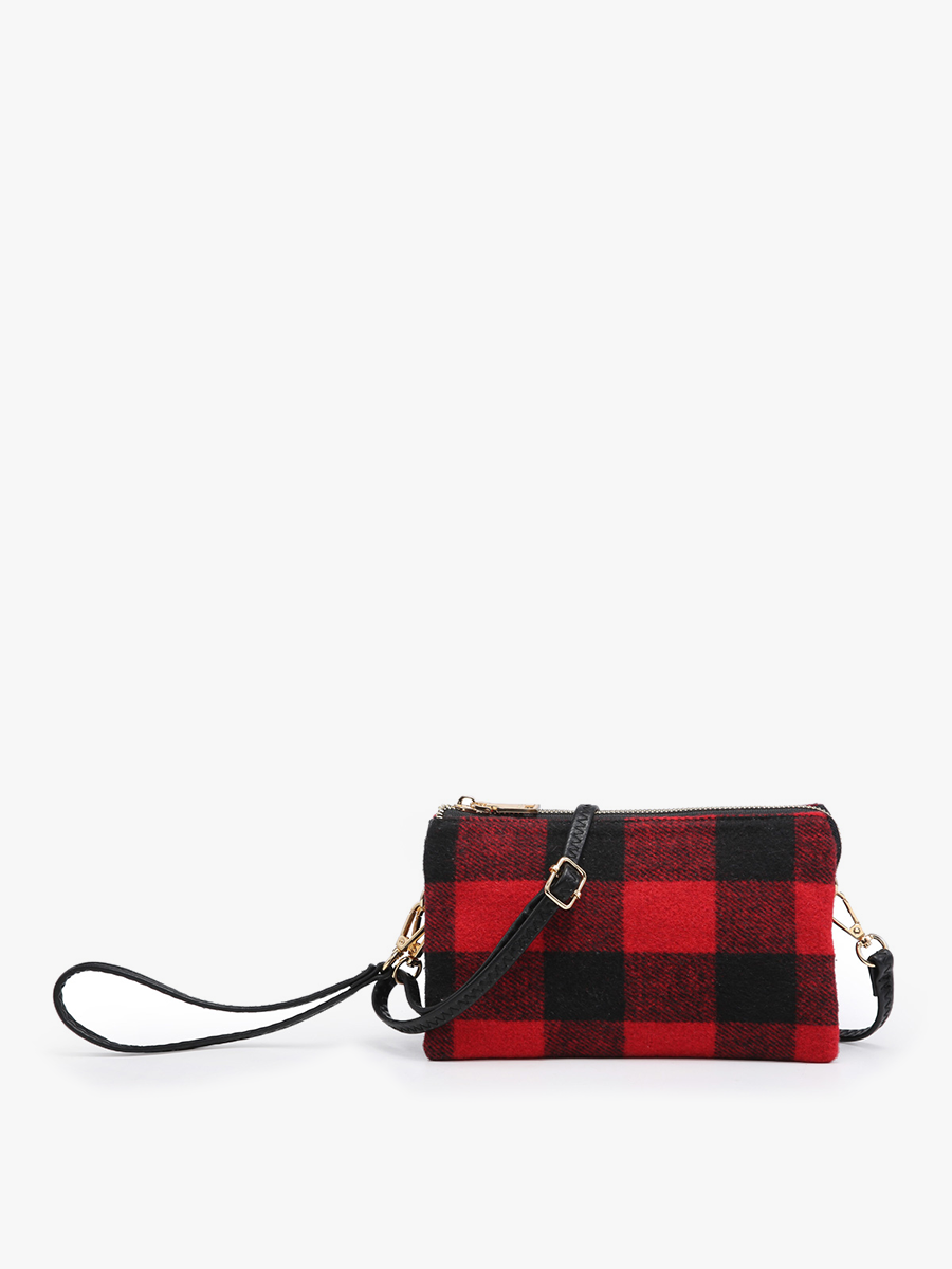 M013-PLD Riley Plaid 3 Compartment Crossbody/Wristlet