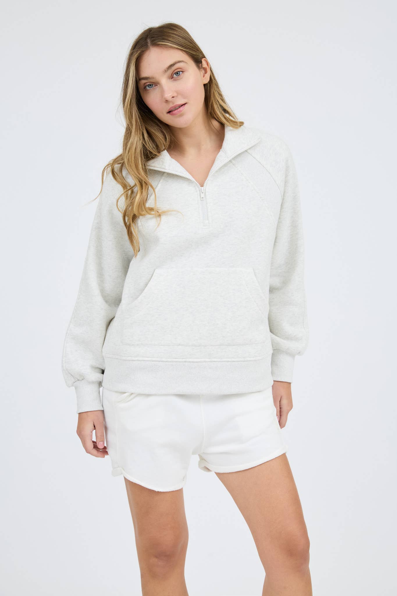 HALF ZIP LONG SLEEVE KNIT TOP WITH POCKET