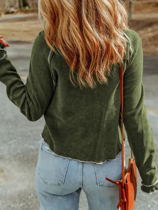 Textured Round Neck Long Sleeve Top