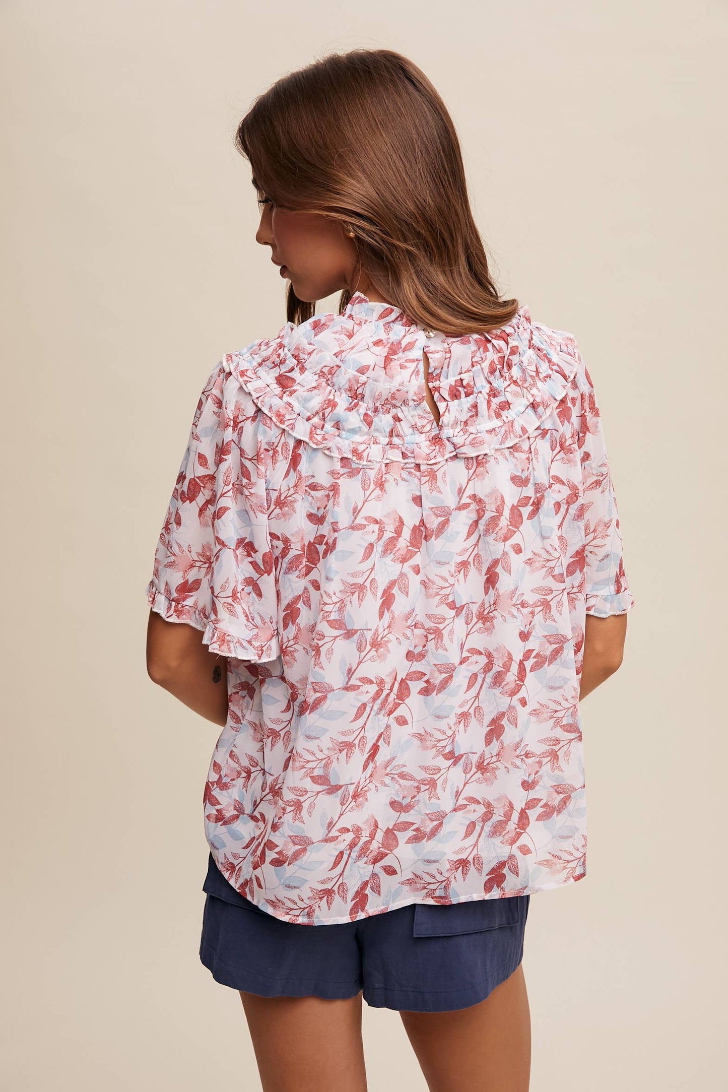 Floral Print Ruffle Blouse