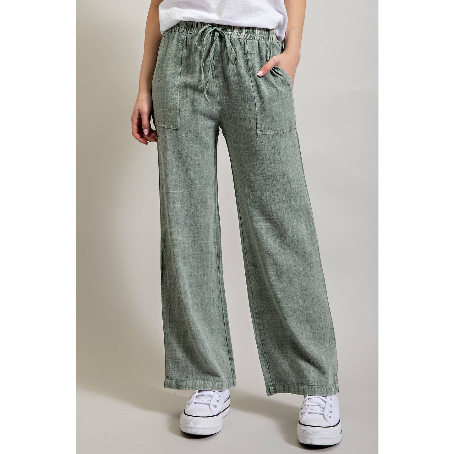 LINEN BLEND LOOSE STRAIGHT LEG PANTS