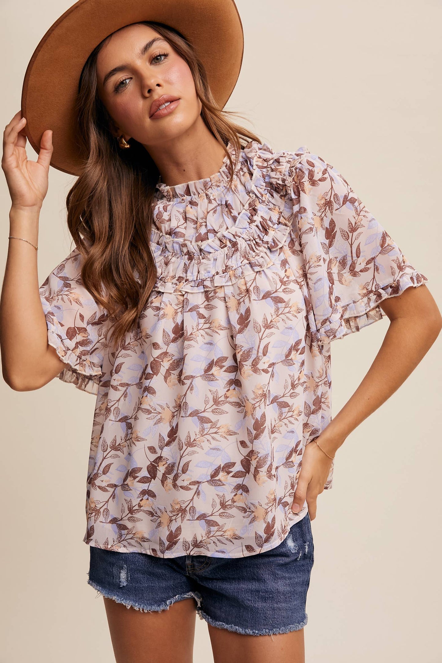 Floral Print Ruffle Blouse