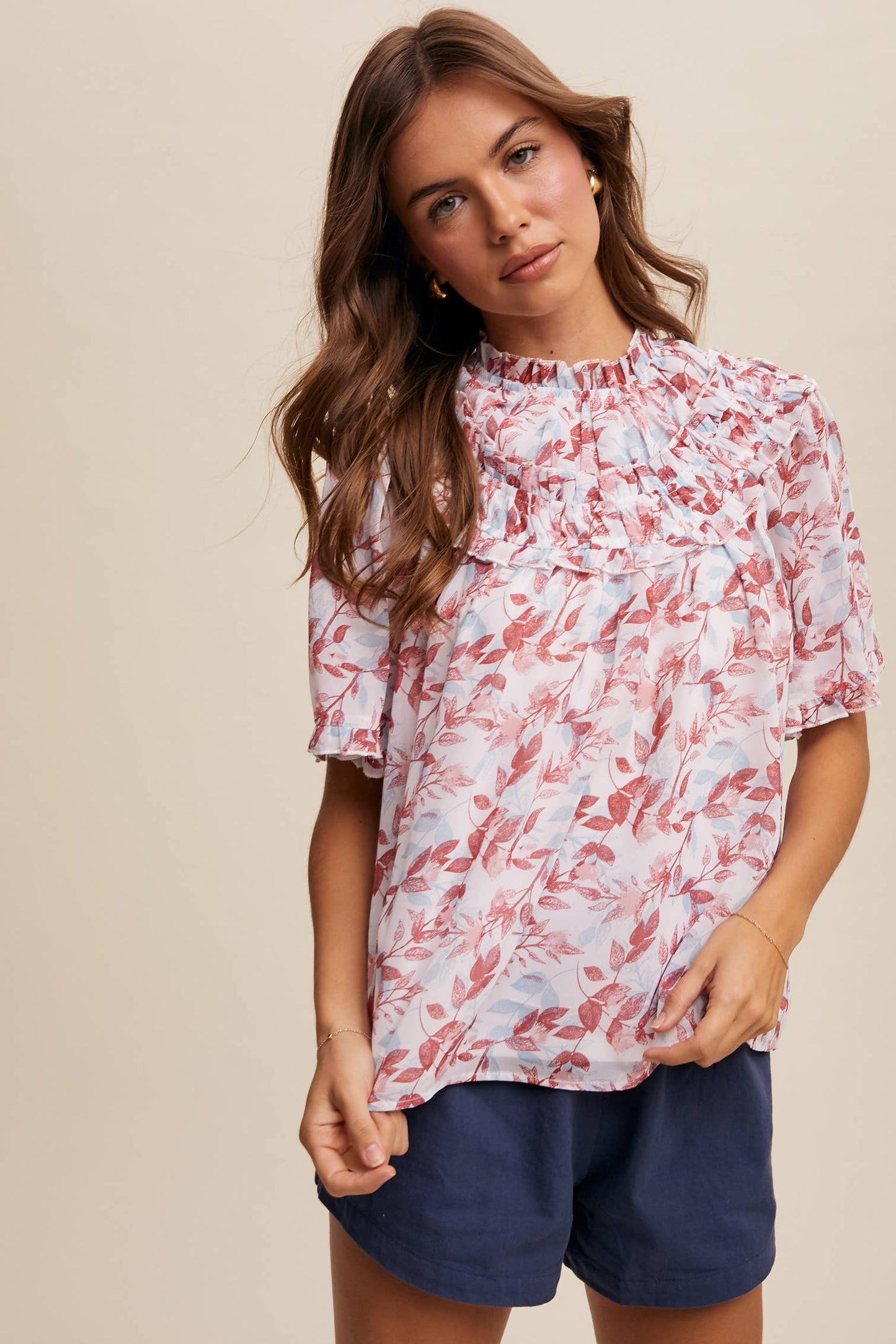 Floral Print Ruffle Blouse