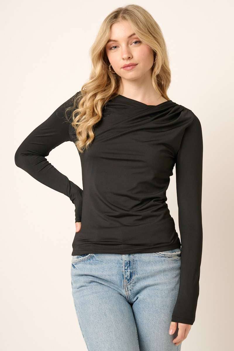 Wrap Neck Long Sleeve Jersey Top