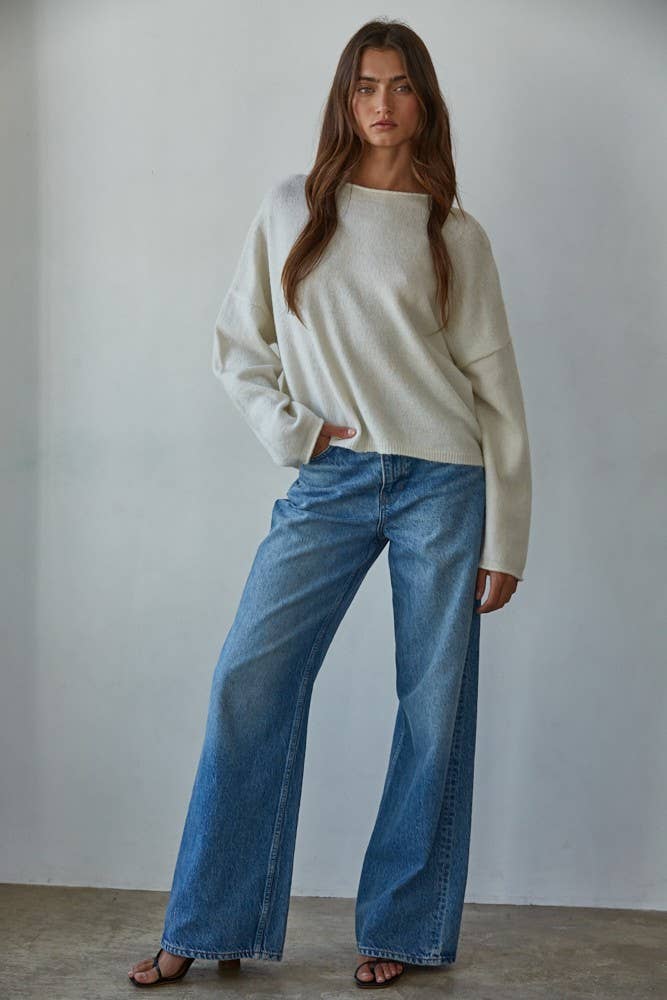 Knit Sweater Rolled Round Neck Pullover Top