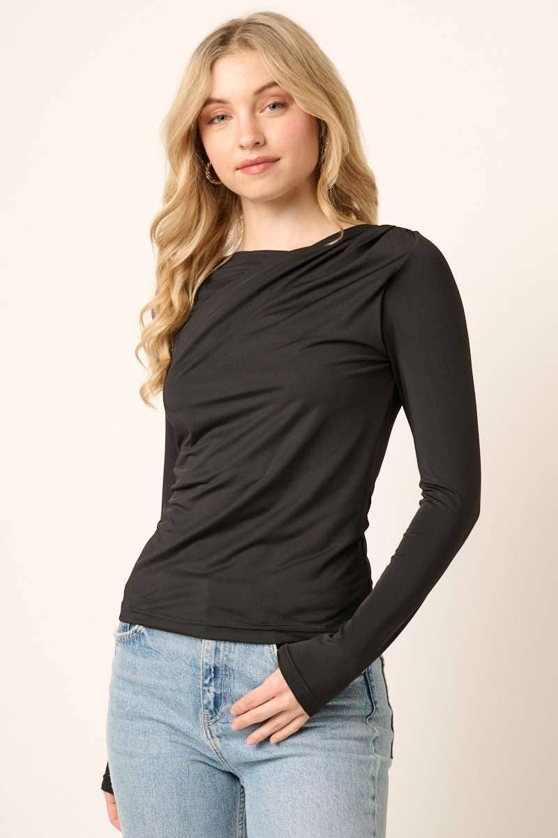 Wrap Neck Long Sleeve Jersey Top
