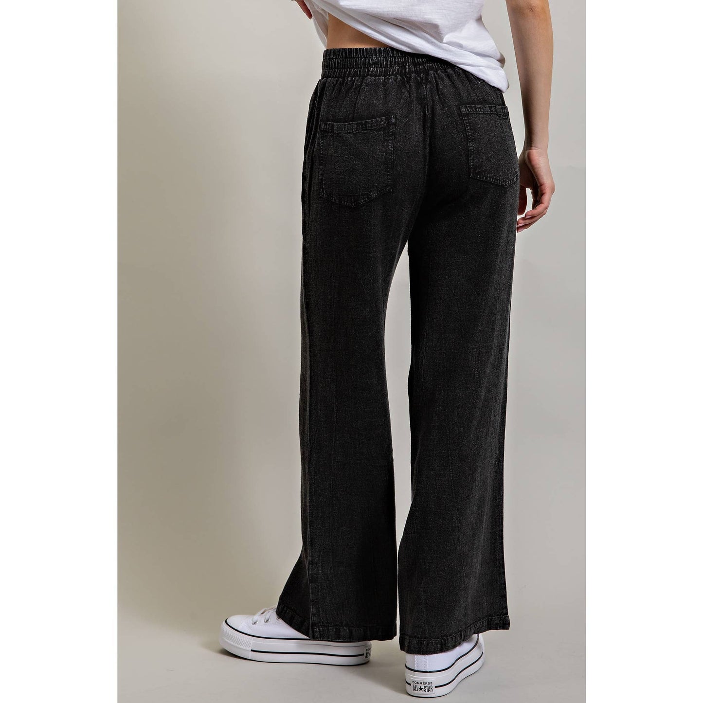 LINEN BLEND LOOSE STRAIGHT LEG PANTS