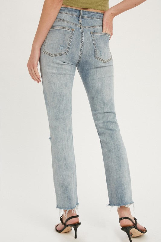 Frayed Raw Cut High Rise Jeans