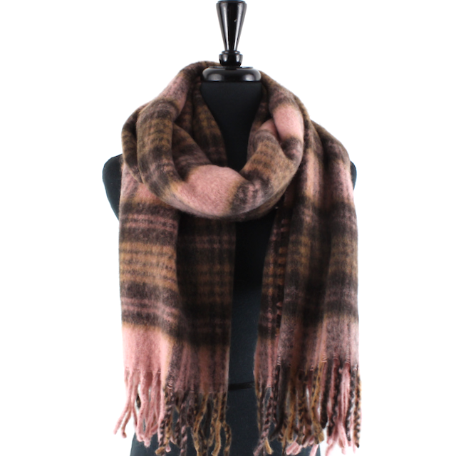 Wide Fuzzy Plaid Scarf