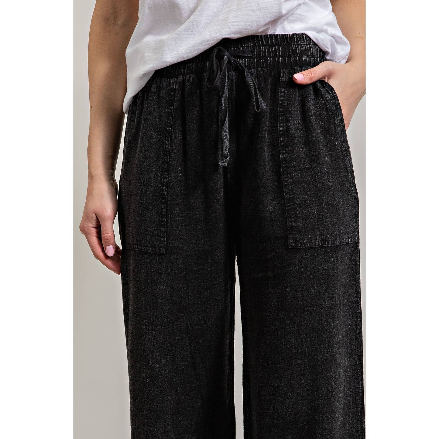 LINEN BLEND LOOSE STRAIGHT LEG PANTS