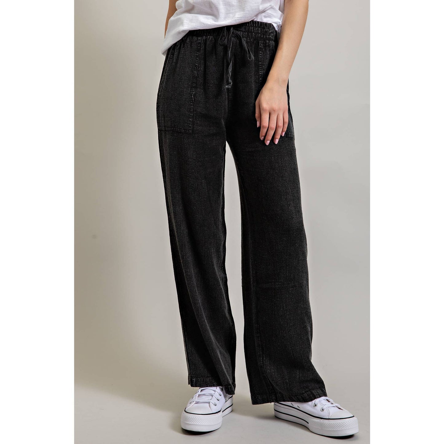 LINEN BLEND LOOSE STRAIGHT LEG PANTS