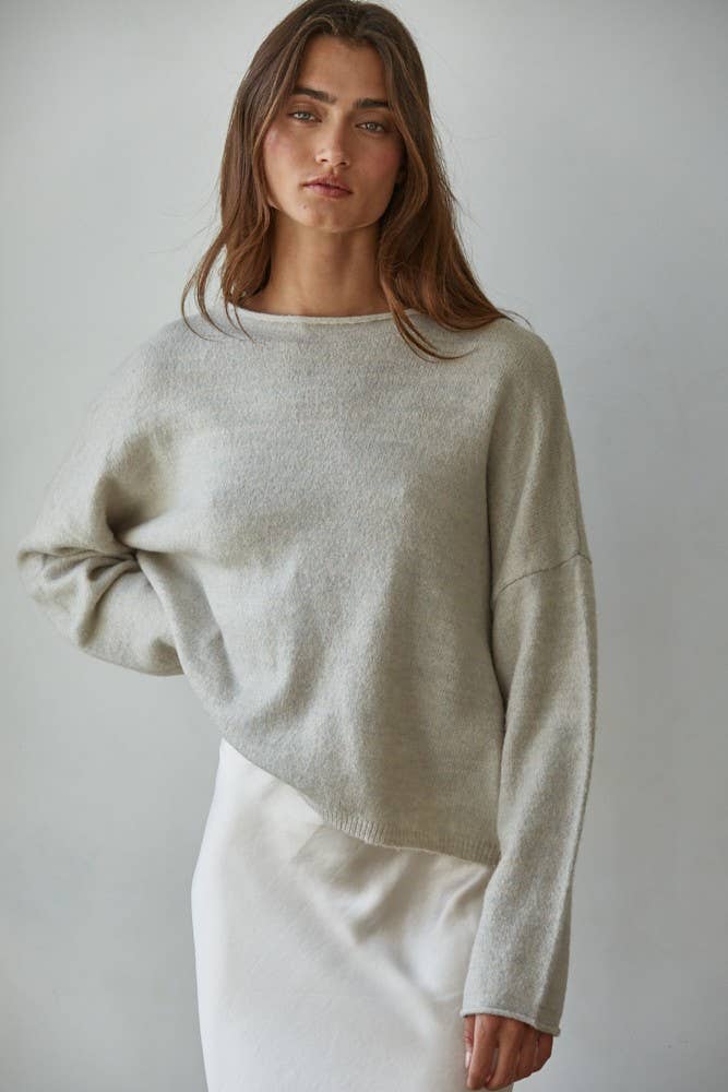 Knit Sweater Rolled Round Neck Pullover Top
