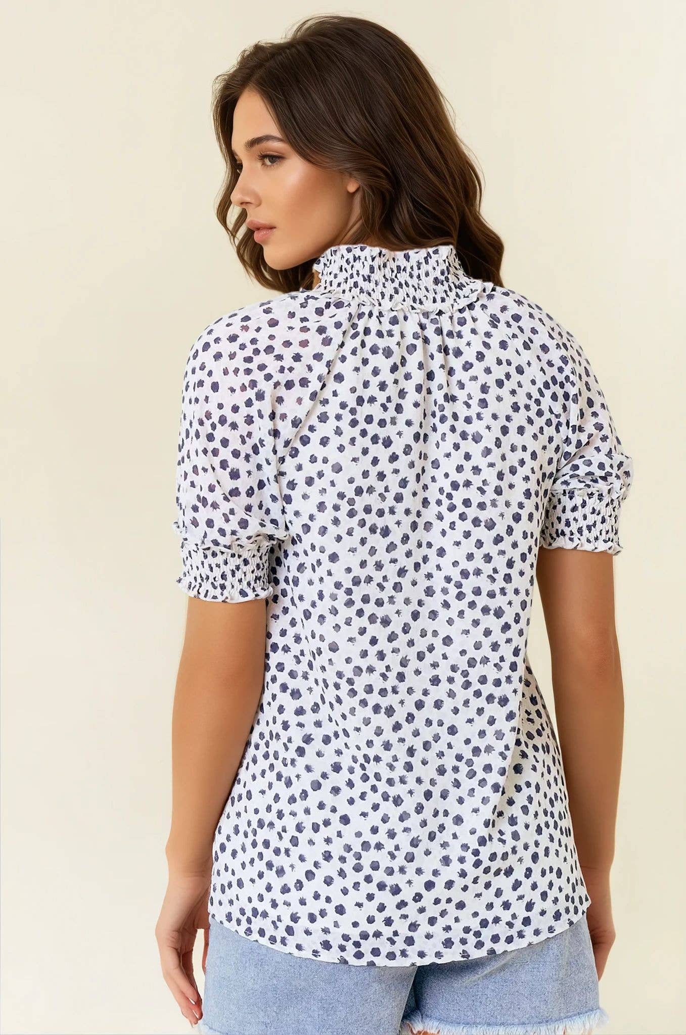 Dot Print Short Sleeve Blouse
