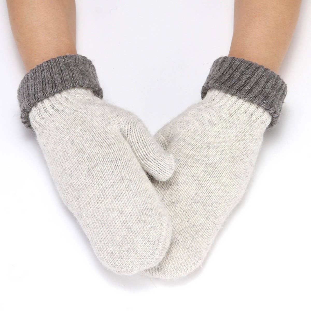 Two Tone Mitten Knitted Gloves