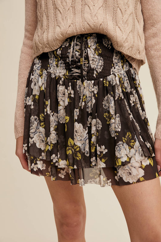 Smocked Mini Skirt with Built-in Shorts Lining