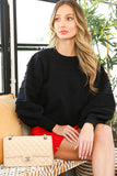 Textured Puff Sleeve Sweater Top Black