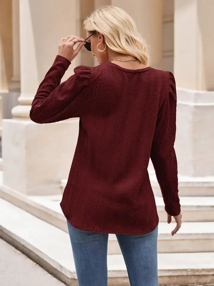 Red Cable Knit Long Sleeve Casual Top