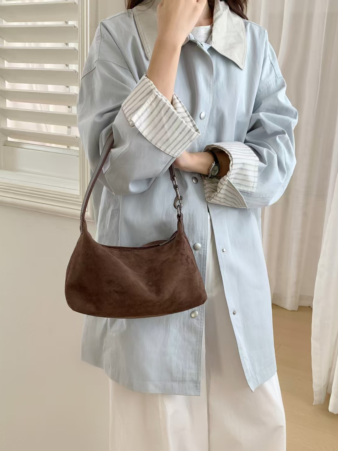 Suede-Like Microfiber Leather Shoulder/Crossbody Bag