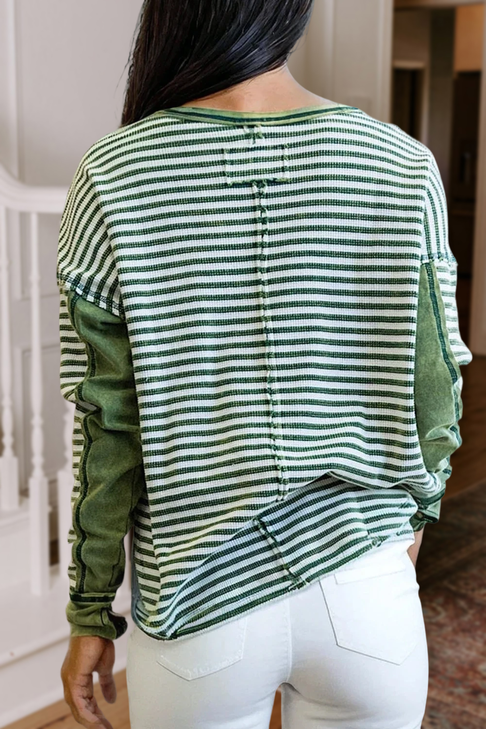 Basic Stripe Pattern Knit Long Sleeve Top