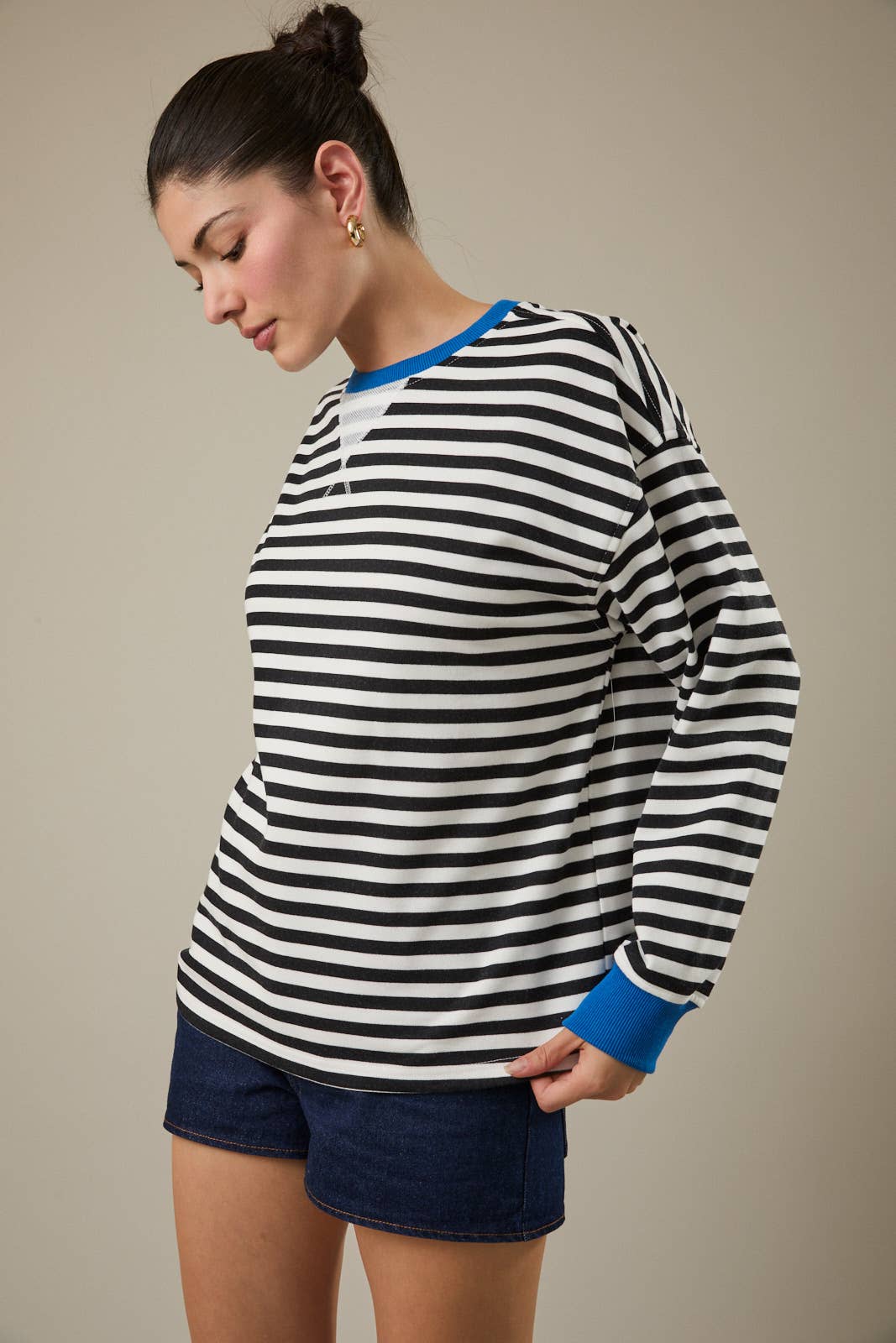 Crew Neck Long Sleeve Striped Sweatshirt