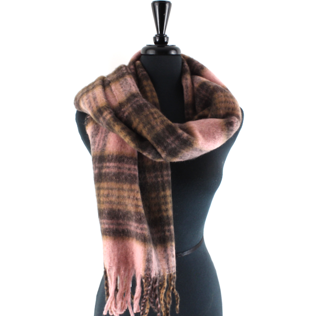 Wide Fuzzy Plaid Scarf