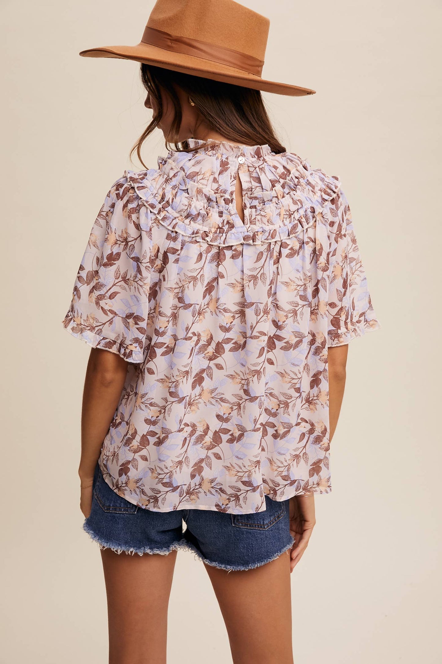 Floral Print Ruffle Blouse