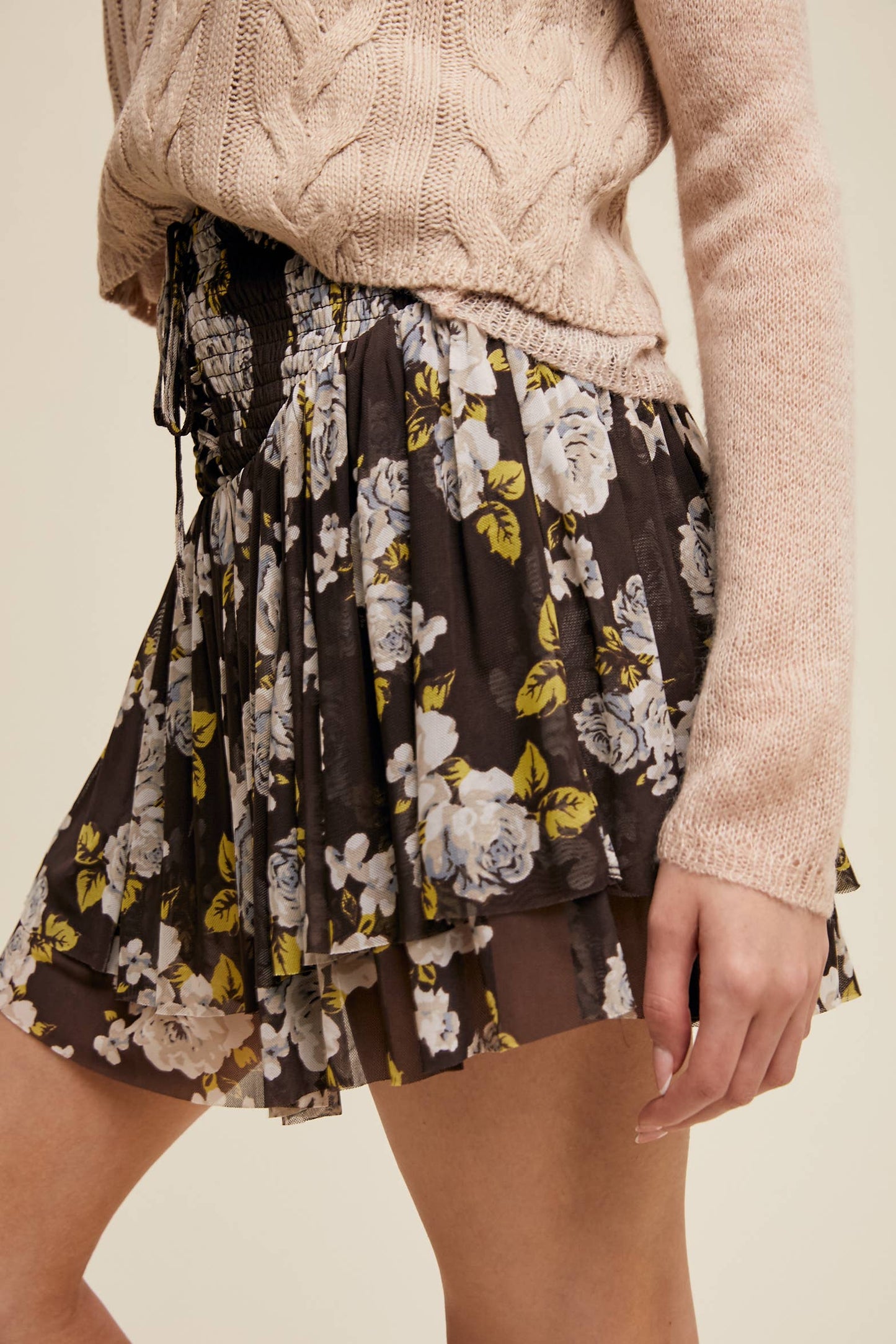 Smocked Mini Skirt with Built-in Shorts Lining