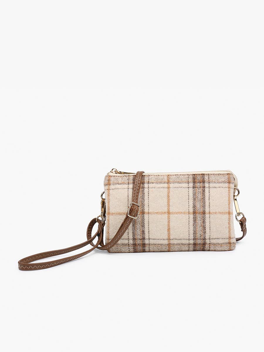 M013-PLD Riley Plaid 3 Compartment Crossbody/Wristlet