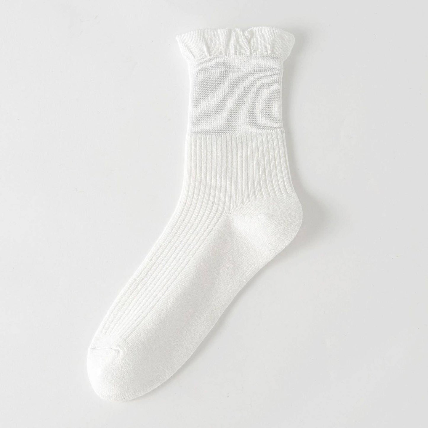 Thin Solid Ruffle Crew Socks