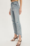 Frayed Raw Cut High Rise Jeans