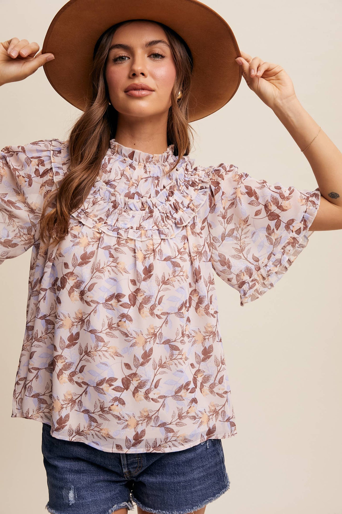 Floral Print Ruffle Blouse
