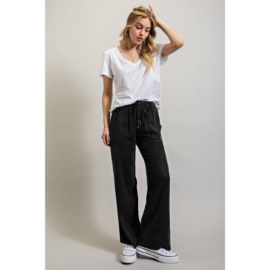 LINEN BLEND LOOSE STRAIGHT LEG PANTS
