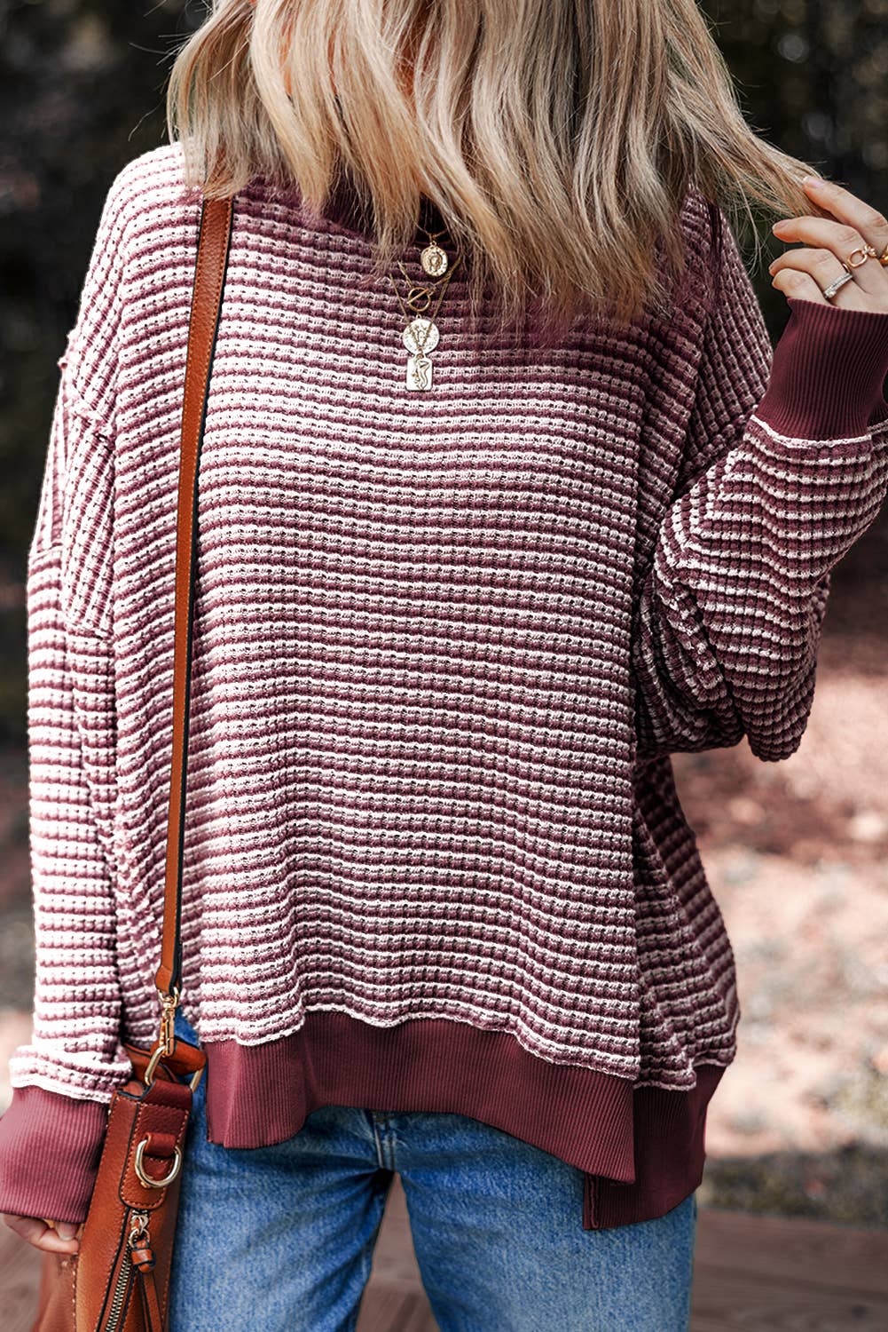 Stripe Ribbed Oversized Long Sleeved Top