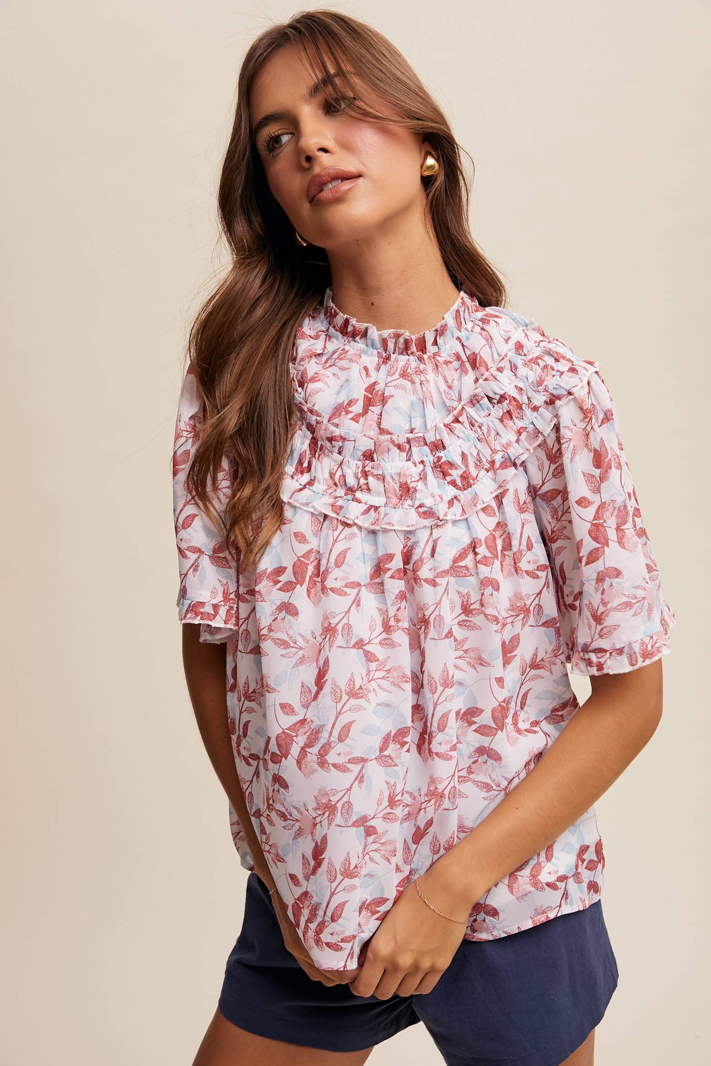 Floral Print Ruffle Blouse