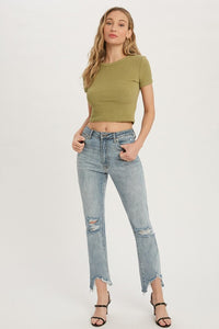 Frayed Raw Cut High Rise Jeans