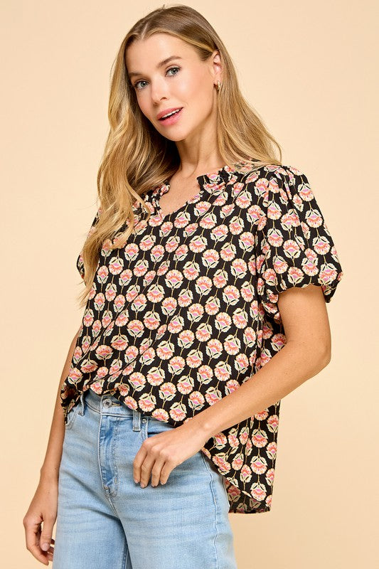 Short Sleeve Floral Blouse