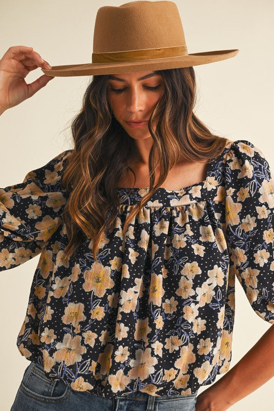Blue Floral Bubble Top