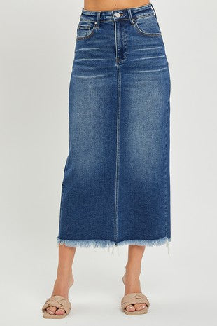 High Rise Long Pencil Denim Skirt