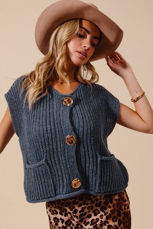 Midnight Blue Large Button Down Sweater Vest