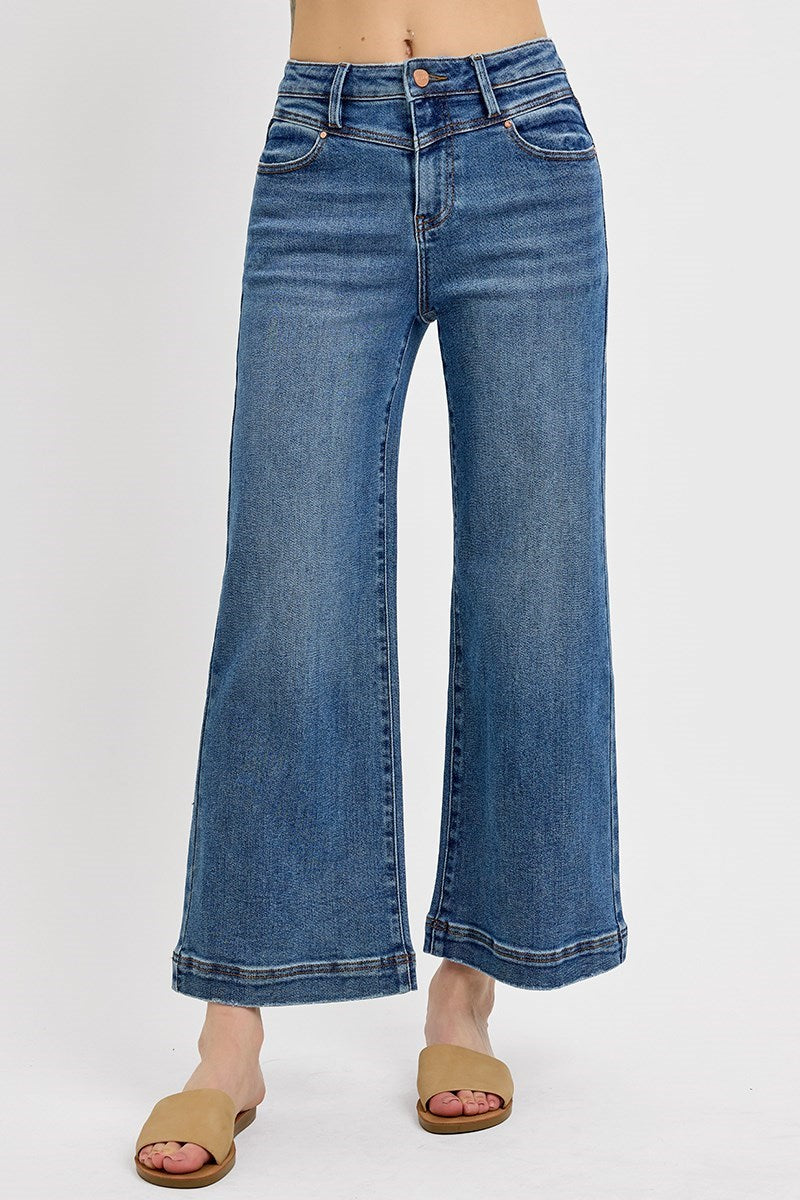 Risen Jeans High Rise Crop Wide Front Yoke Detail