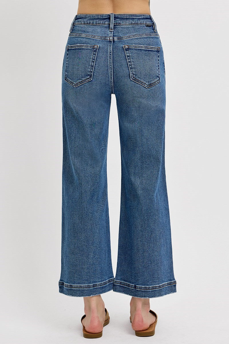 Risen Jeans High Rise Crop Wide Front Yoke Detail