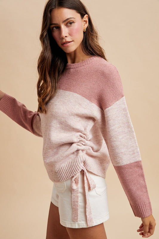 Rose Pink Sweater with Side Ruching