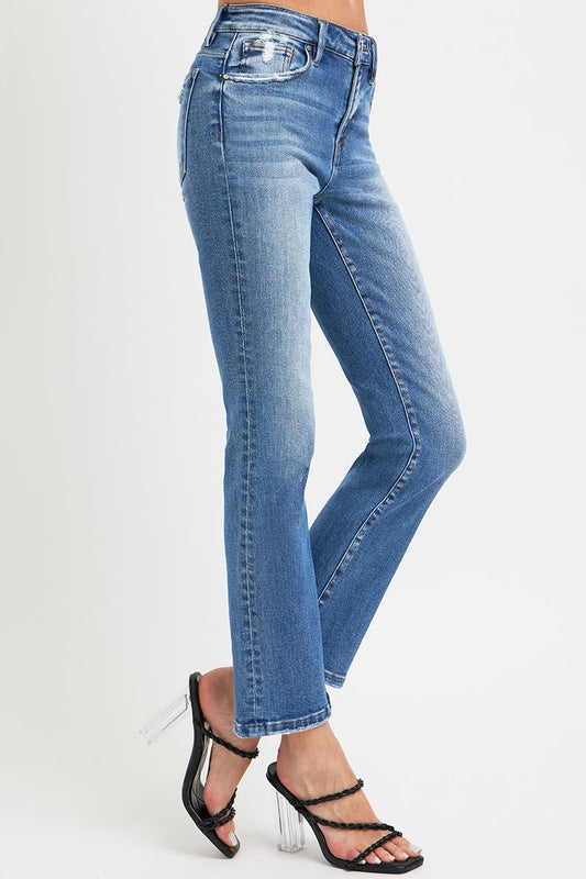 Risen Mid Rise Ankle Straight Jeans