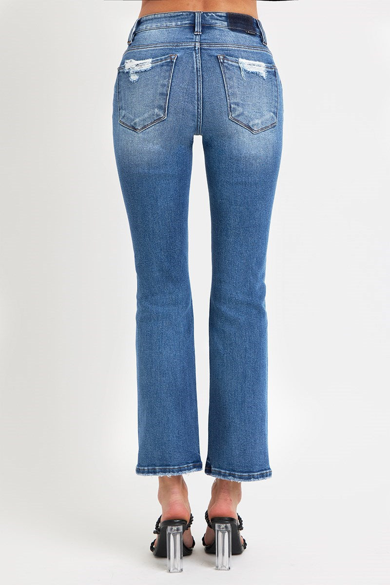 Risen Mid Rise Ankle Straight Jeans