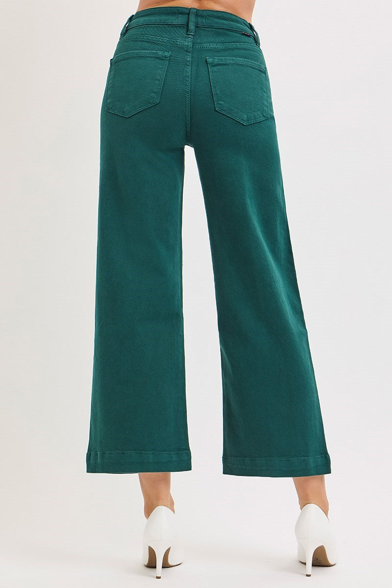 Hunter Green High Rise Crop Risen Jeans
