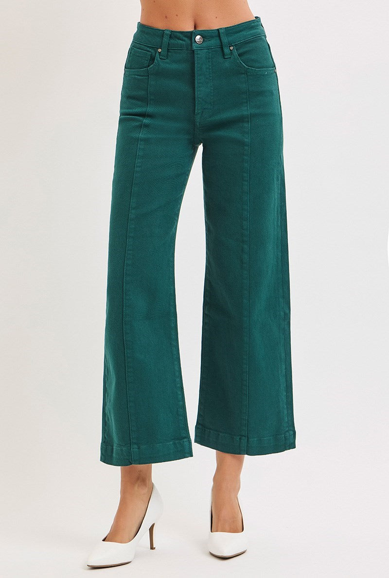 Hunter Green High Rise Crop Risen Jeans