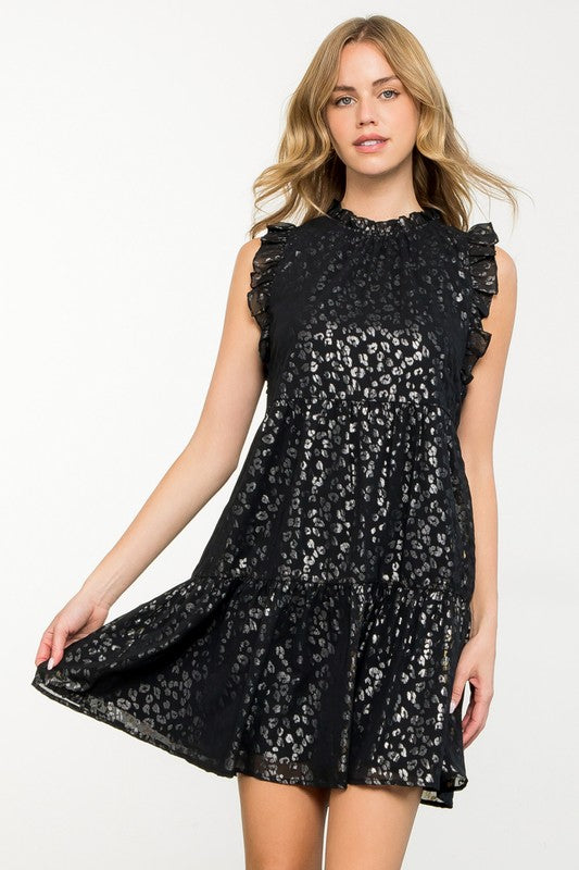Flutter Sleeve Cheetah Print Dress